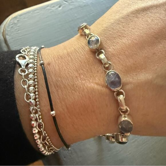 Sterling Silver Moonstone Laborite Bracelet - Picture 4 of 7